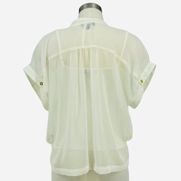 bebe Sheer Short Sleeve Button Down Blouse - Picture 3 of 15